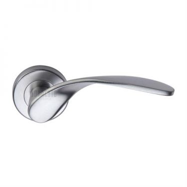 Click Here To Enlarge This Photo Of SC-5225-SC M&period;Marcus Sorrento Door Handle Lever Latch on Round Rose Lorenz Design Satin Chrome Finish