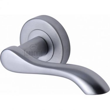 Click Here To Enlarge This Photo Of SC-7352-SC M&period;Marcus Sorrento Door Handle Lever Latch on Round Rose Aurora Design Satin Chrome Finish