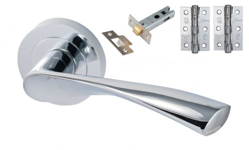 Click Here To Enlarge This Photo Of Eclipse 24621 'Monza' Polished Chrome Round Rose Lever Pack c&sol;w Grade 7 Ball Bearing Hinges & Tubular Mortice Latch