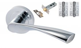 Eclipse 24621 'Monza' Polished Chrome Round Rose Lever Pack c&sol;w Grade 7 Ball Bearing Hinges & Tubular Mortice Latch