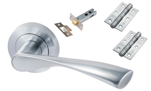 Click Here To Enlarge This Photo Of Eclipse 24622 'Monza' Satin Chrome Round Rose Lever Pack c&sol;w Grade 7 Ball Bearing Hinges & Tubular Mortice Latch