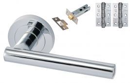 Eclipse 24623 'Corvette' Polished Chrome Round Rose Lever Pack c&sol;w Grade 7 Ball Bearing Hinges & Tubular Mortice Latch