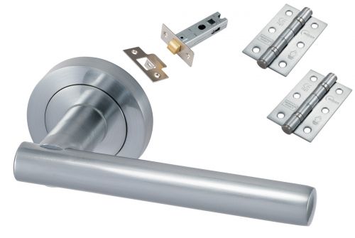 Click Here To Enlarge This Photo Of Eclipse 24624 'Corvette' Satin Chrome Round Rose Lever Pack c&sol;w Grade 7 Ball Bearing Hinges & Tubular Mortice Latch