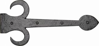 TC412 305 M&period;Marcus The Tudor Collection Dummy Strap Hinge Fleur De Lys Design 12" Black Iron
