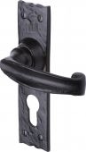 TC648 M&period;Marcus The Tudor Collection Door Handle For Euro Profile Plate Wellington Design Black Iron