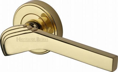 Click Here To Enlarge This Photo Of TIF1926-PB Heritage Brass Door Handle Lever on Rose Tiffany Design Polished Brass Finish