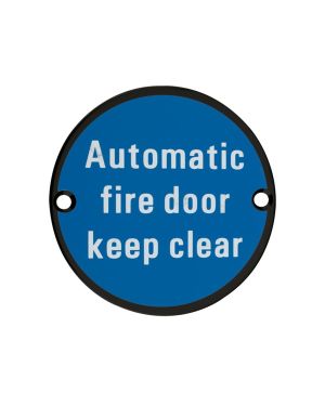 Click Here To Enlarge This Photo Of ZSS12-PCB - Zoo Hardware 76mm 'Automatic Fire Door Keep Clear' Disc Signage - Powder Coated Black