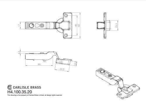 Click Here To Enlarge This Photo Of H4&period;100&period;35&period;20 Fingertip Design Half Overlay Soft Close Hinge &lpar;C85B6A6F&rpar; Bright Nickel Plate