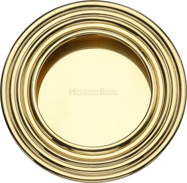 Click Here To Enlarge This Photo Of C1837-PB Heritage Brass Round Reeded Flush Pull Polished Brass finish