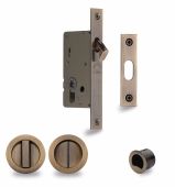 RD2308-50-AT Heritage Brass Sliding Door Lock c&sol;w Round Privacy Turns Antique Brass &lpar;50mm backset&rpar;