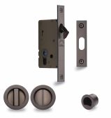 RD2308-50-MB Heritage Brass Sliding Door Lock c&sol;w Round Privacy Turns Matt Bronze &lpar;50mm backset&rpar;