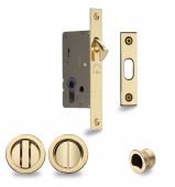 RD2308-50-PB Heritage Brass Sliding Door Lock c&sol;w Round Privacy Turns Polished Brass &lpar;50mm backset&rpar;