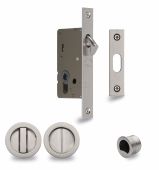 RD2308-50-SN Heritage Brass Sliding Door Lock c&sol;w Round Privacy Turns Satin Nickel &lpar;50mm backset&rpar;