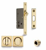 SQ2308-50-PB Heritage Brass Sliding Door Lock c&sol;w Square Privacy Turns Polished Brass &lpar;50mm backset&rpar;