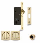 SQ2308-50-SB Heritage Brass Sliding Door Lock c&sol;w Square Privacy Turns Satin Brass &lpar;50mm backset&rpar;