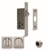 SQ2308-50-SN Heritage Brass Sliding Door Lock c&sol;w Square Privacy Turns Satin Nickel &lpar;50mm backset&rpar;