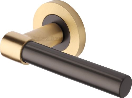 Click Here To Enlarge This Photo Of RS2017-BSB Heritage Brass Door Handle Lever on Rose Phoenix Design Matt Bronze&sol;Satin Brass Finish