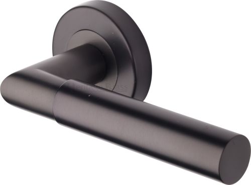 Click Here To Enlarge This Photo Of V2270-MB Heritage Brass Door Handle Lever Latch on Round Rose Bauhaus Mitre Design Matt Bronze finish