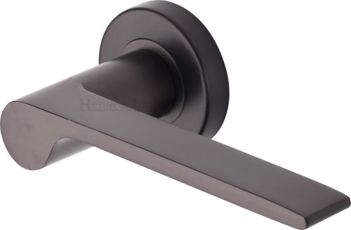 Click Here To Enlarge This Photo Of V4190-MB Heritage Brass Door Handle Lever Latch on Round Rose Julia Design Matt Bronze finish