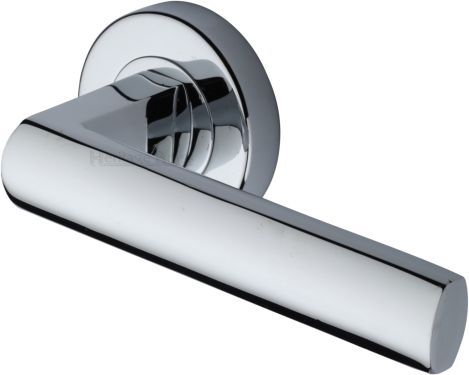 Click Here To Enlarge This Photo Of V6230-PC Heritage Brass Door Handle Lever Latch on Round Rose Poseidon Design Polished Chrome finish