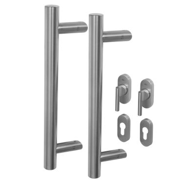 Click Here To Enlarge This Photo Of BLU Performance Offset Round 'T' Bar Handle for Straight Slide Doors&comma; Back to back fix&comma; 316 Satin Stainless Steel &lpar;KM850-PAIR-SSS&rpar;