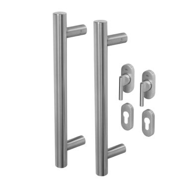 Click Here To Enlarge This Photo Of BLU Performance Inline Round T-Bar Pull Handle for Straight Slide Doors&comma; Back to Back Fix&comma; 316 Satin Stainless Steel &lpar;KM859-PAIR-SSS&rpar;