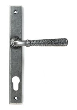 Click Here To Enlarge This Photo Of 46389 From the Anvil Pewter Hammered Newbury Slimline Espag&period; Lock Set - 92mm centres - 212mm Screw Centres