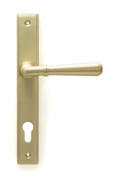 Click Here To Enlarge This Photo Of 50851 From the Anvil Satin Brass Newbury Slimline Lever Espag&period; Lock Set - 92mm centres - 212mm Screw Centres