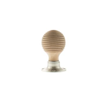 Click Here To Enlarge This Photo Of Atlantic - OE57RMKSN Old English 'Bridlington' Wood Reeded Beehive Door Knob on Face Fix Rose &ndash; Satin Nickel
