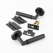 JMB400PK Frelan Hardware Nero Matt Black Knurled Mitred Door Pack including Handles&comma; Hinges and Latch