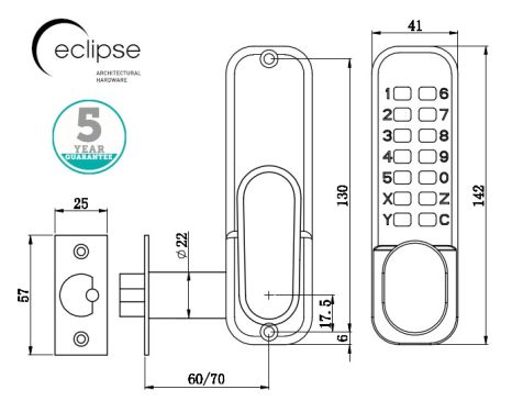 Click Here To Enlarge This Photo Of Eclipse ED15 Mechanical Push Button Digital Lock with Holdback - Satin Chrome &lpar;70249&rpar;