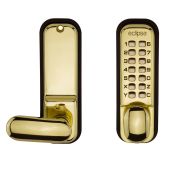 Eclipse ED20 Easy Code Change Mechanical Push Button Digital Lock with Holdback - Polished Brass &lpar;70251&rpar;