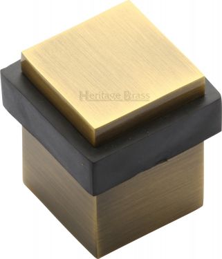 Click Here To Enlarge This Photo Of V1089-AT Heritage Brass Door Stop Square Floor Mounted Design Antique Brass Finish