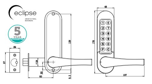 Click Here To Enlarge This Photo Of Eclipse ED50 Heavy Duty Mechanical Push Button Digital Lock - Satin Chrome  &lpar;70261&rpar;