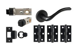 JTDP71710 Jigtech Matt Black 'Solar' Passage Door Pack &lpar;57mm Backset and 3" Hinges&rpar;