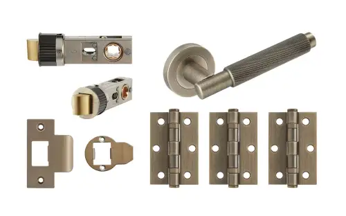 Click Here To Enlarge This Photo Of JTDP71800 Jigtech Matt Antique Brass 'Textura' Passage Door Pack &lpar;57mm Backset and 3" Hinges&rpar;