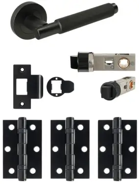 Click Here To Enlarge This Photo Of JTDP71805 Jigtech Matt Black 'Textura' Passage Door Pack &lpar;57mm Backset and 3" Hinges&rpar;