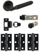 JTDP71805 Jigtech Matt Black 'Textura' Passage Door Pack &lpar;57mm Backset and 3" Hinges&rpar;