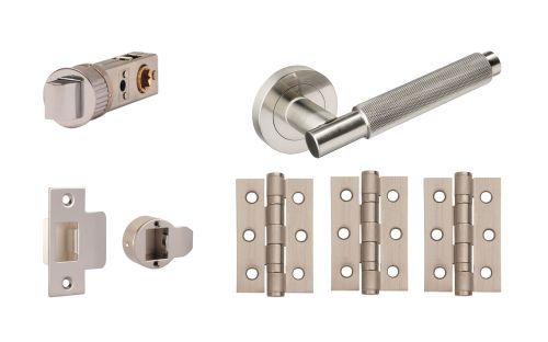 Click Here To Enlarge This Photo Of JTDP71815 Jigtech Satin Nickel 'Textura' Passage Door Pack &lpar;57mm Backset and 3" Hinges&rpar;