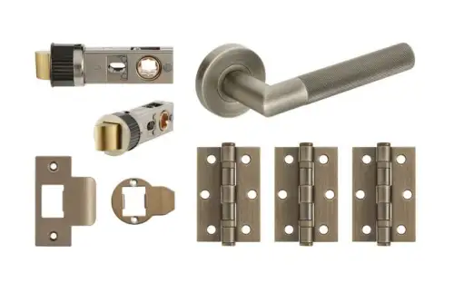 Click Here To Enlarge This Photo Of JTDP71900 Jigtech Matt Antique Brass 'Tactil' Passage Door Pack &lpar;57mm Backset and 3" Hinges&rpar;