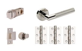 JTDP71910 Jigtech Polished Chrome 'Tactil' Passage Door Pack &lpar;57mm Backset and 3" Hinges&rpar;