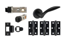 JTDP81700 Jigtech Matt Black 'Cresta' Privacy Door Pack &lpar;57mm Backset and 3" Hinges&rpar;