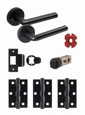 Click Here To Enlarge This Photo Of JTDP81705 Jigtech Matt Black 'Riva' Privacy Door Pack &lpar;57mm Backset and 3" Hinges&rpar;