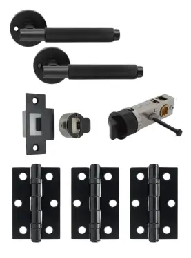 Click Here To Enlarge This Photo Of JTDP81805 Jigtech Matt Black 'Textura' Privacy Door Pack &lpar;57mm Backset and 3" Hinges&rpar;