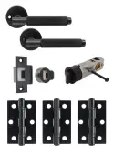 JTDP81805 Jigtech Matt Black 'Textura' Privacy Door Pack &lpar;57mm Backset and 3" Hinges&rpar;