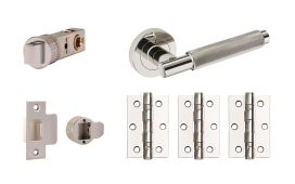 JTDP81810 Jigtech Polished Chrome 'Textura' Privacy Door Pack &lpar;57mm Backset and 3" Hinges&rpar;
