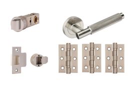 JTDP81815 Jigtech Satin Nickel 'Textura' Privacy Door Pack &lpar;57mm Backset and 3" Hinges&rpar;