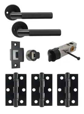 Click Here To Enlarge This Photo Of JTDP81905 Jigtech Matt Black 'Tactil' Privacy Door Pack &lpar;57mm Backset and 3" Hinges&rpar;