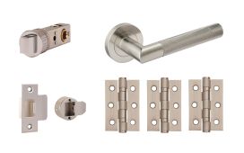 JTDP81915 Jigtech Satin Nickel 'Tactil' Privacy Door Pack &lpar;57mm Backset and 3" Hinges&rpar;