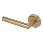 BLU Performance Mitre Lever Door Handle on Round Rose&comma; 316 Stainless Steel in a PVD Satin Brass Finish &lpar;KM060C-PSB&rpar;